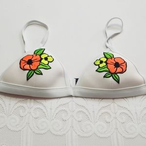 Triangl Swimwear White Bikini Top with Floral Design